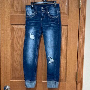 ALMOST FAMOUS Women's Junior's 3 Skinny Distressed Cuffed Ankle Denim Jeans
